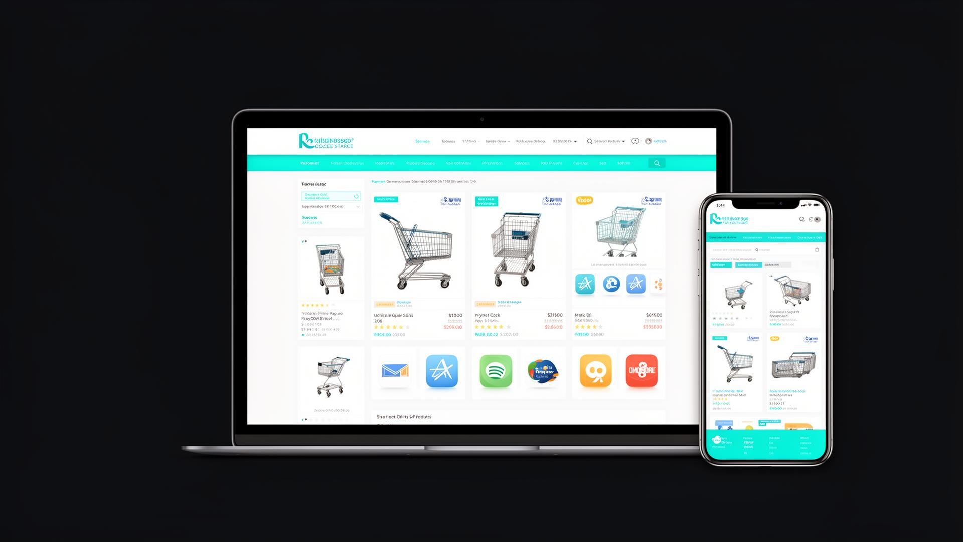 Profesionāla interneta veikala izstrāde Latvijā - e-komercijas WooCommerce risinājums uz laptopa un viedtālruņa ekrāna